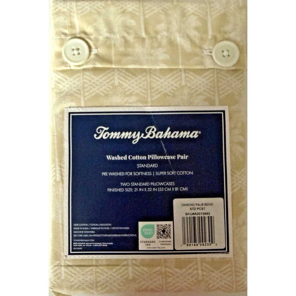 Tommy Bahama Diamond Palm Beige Standard Pillowcases 100% Cotton Set of 2